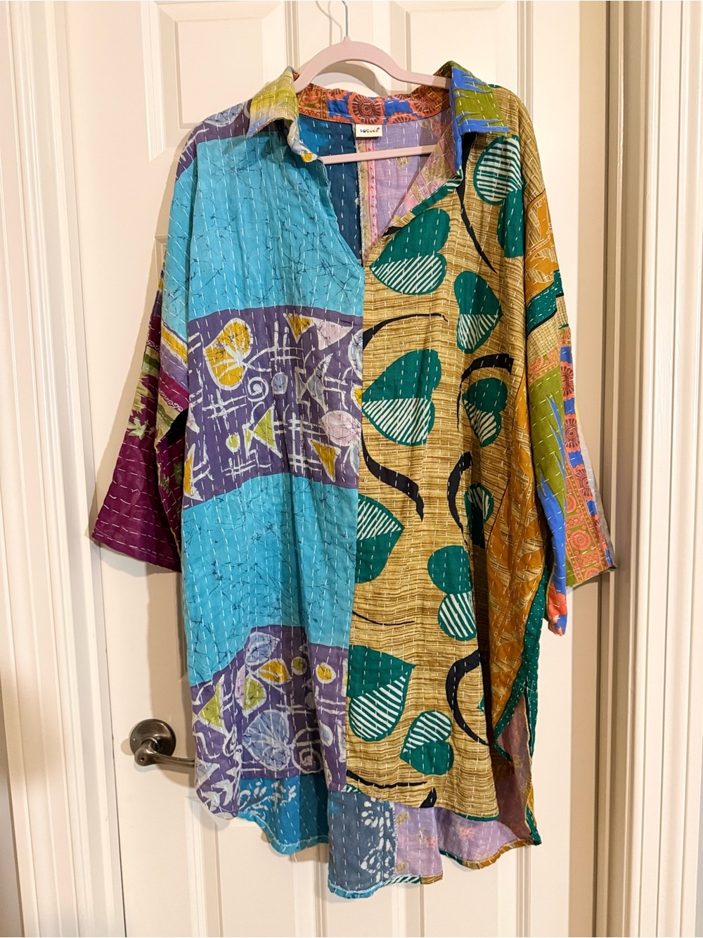 Wevez Multicolor Patchwork Kantha Dress - Teal, Mustard, Purple